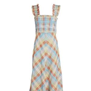 GANNI Checked Cotton-Blend Midi Dress